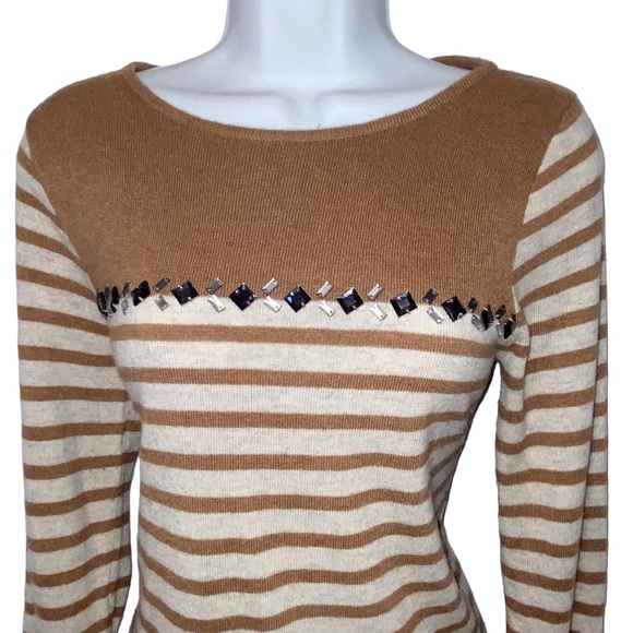 J. CREW Merino Wool Blend Brown Jewels Striped Lightweight Sweater Women’s Small - Picture 2 of 12